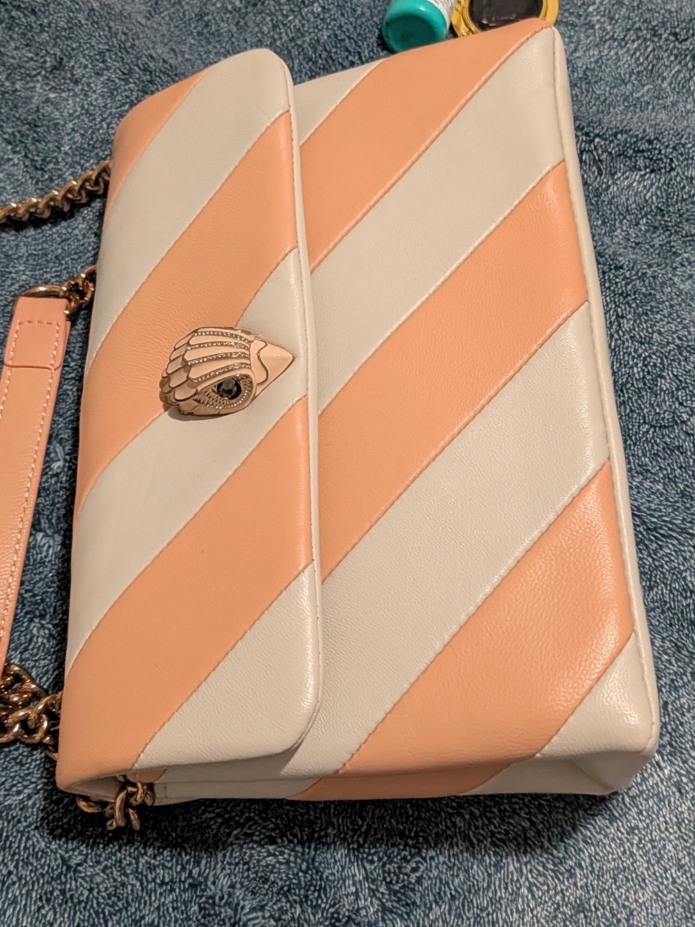 Kurt Geiger Peach and Cream Diagonal Stripe Crossbody
